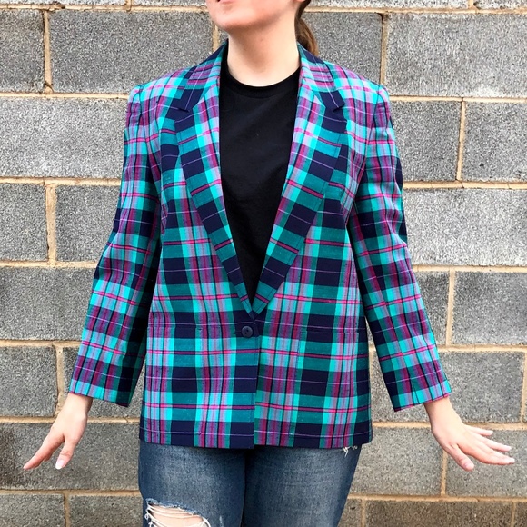 purple plaid blazer
